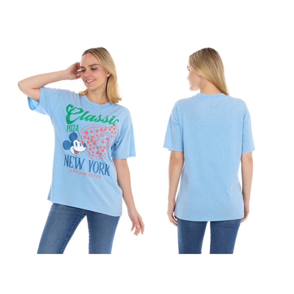 Disney Mickey Mouse Pizza New York T-Shirt Womens XL Blue Graphic Tee